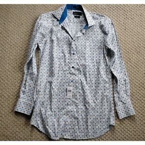 Men's Slim Fit Paul Fredrick 15 X 33 Cotton Button Up Dress Shirt Blue/Yellow...